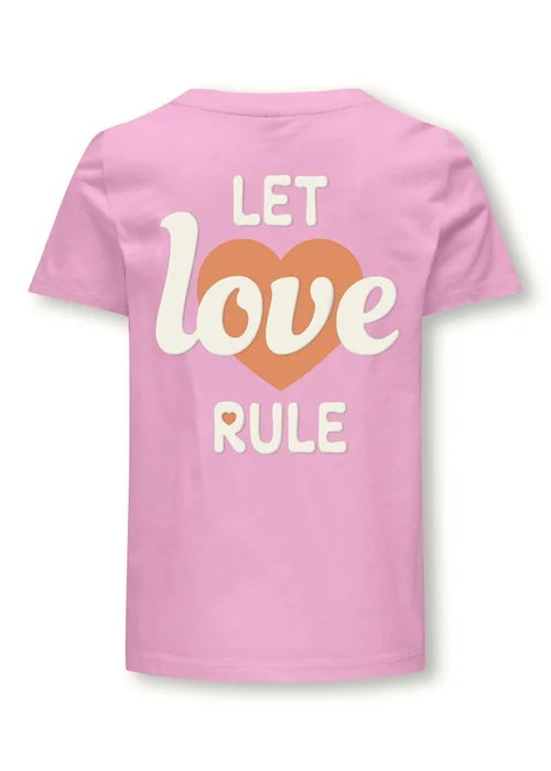 ONLY Girls Pink Love Rule Slogan Heart T-Shirt (5-14yrs) - Age 5 - 6 Years Image 2