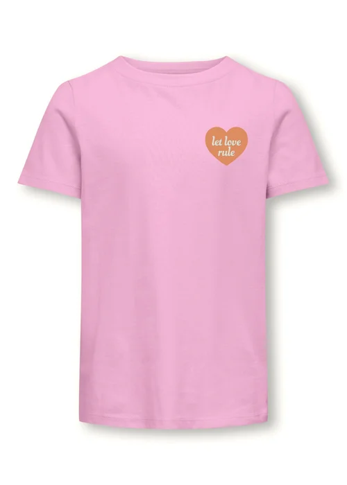 ONLY Girls Pink Love Rule Slogan Heart T-Shirt (5-14yrs) - Age 5 - 6 Years Image 1