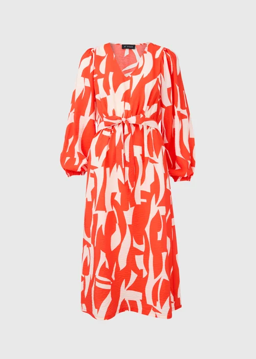 Et Vous Red Abstract Print Balloon Sleeves Dress - 8 Image 6