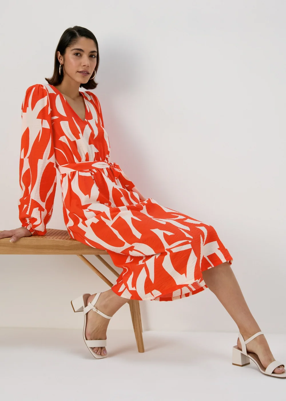 Et Vous Red Abstract Print Balloon Sleeves Dress - 8 Image 2