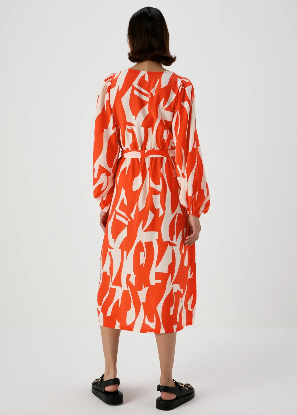 Et Vous Red Abstract Print Balloon Sleeves Dress - 8 Image 3