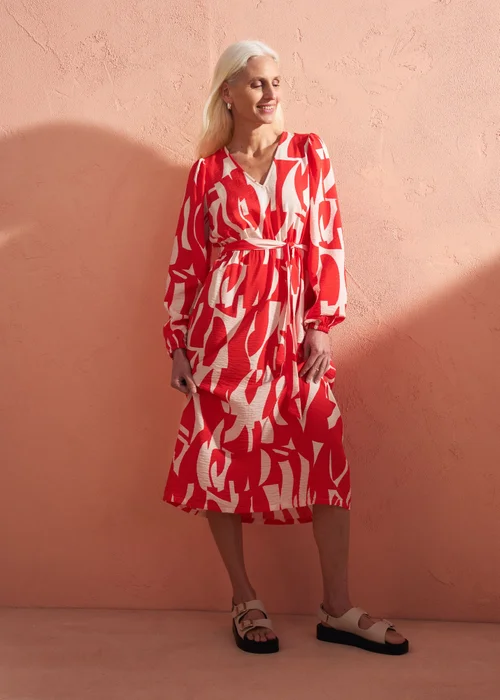 Et Vous Red Abstract Print Balloon Sleeves Dress - 8 Image 1