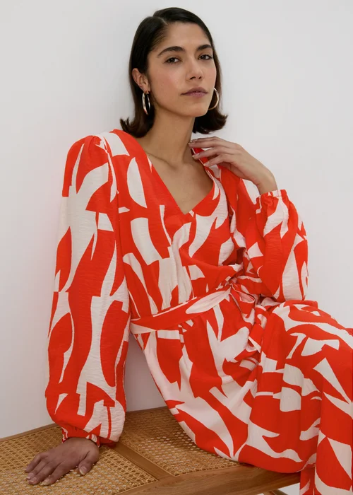 Et Vous Red Abstract Print Balloon Sleeves Dress - 8 Image 4