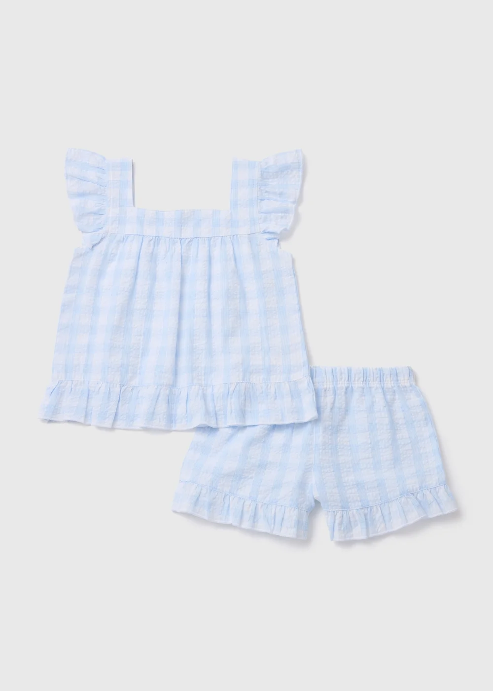 Girls Blue Check Design Woven Frill Pyjama Set (9mths-13yrs) - Age 9 - 12 Months Image 1