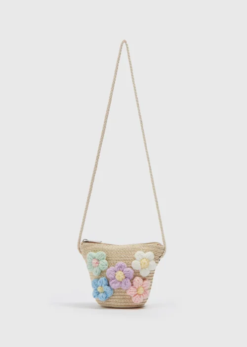 Beige Daisy Crossbody Straw Bag (10.5x15x6cm) - One Size Image 1