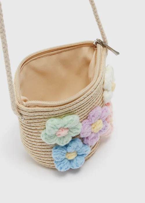 Beige Daisy Crossbody Straw Bag (10.5x15x6cm) - One Size Image 2