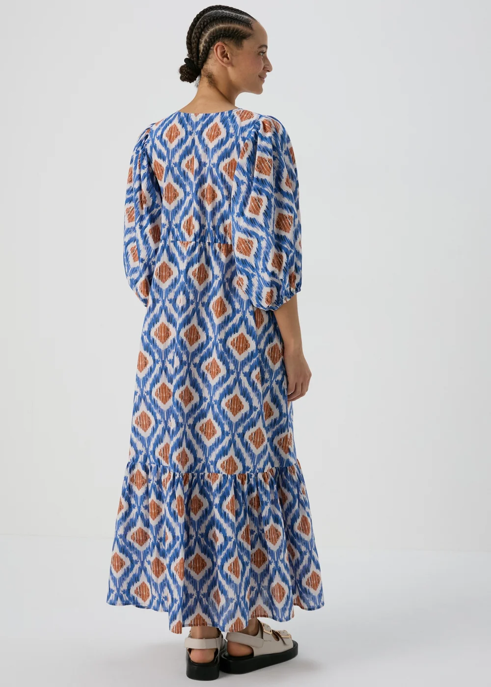Blue Aztec Print Cotton Midi Dress - 8 Image 2