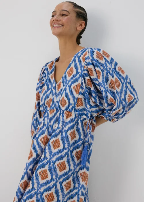 Blue Aztec Print Cotton Midi Dress - 8 Image 3