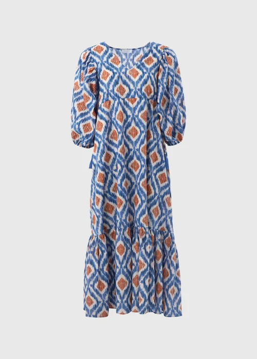 Blue Aztec Print Cotton Midi Dress - 8 Image 5