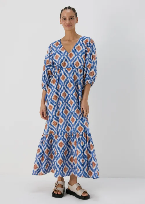 Blue Aztec Print Cotton Midi Dress - 8 Image 4