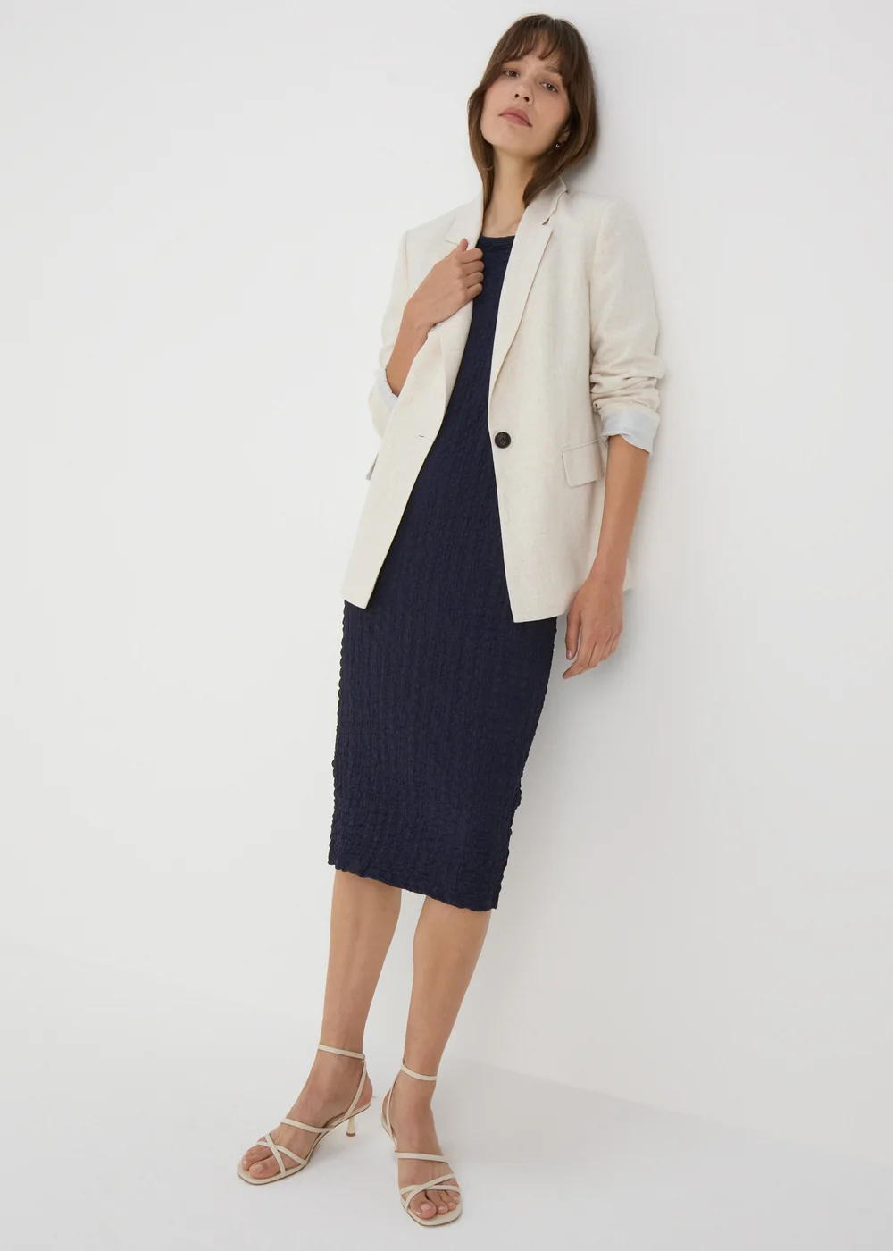 Navy Blue Hyper Texture Midi Dress - 8 Image 4
