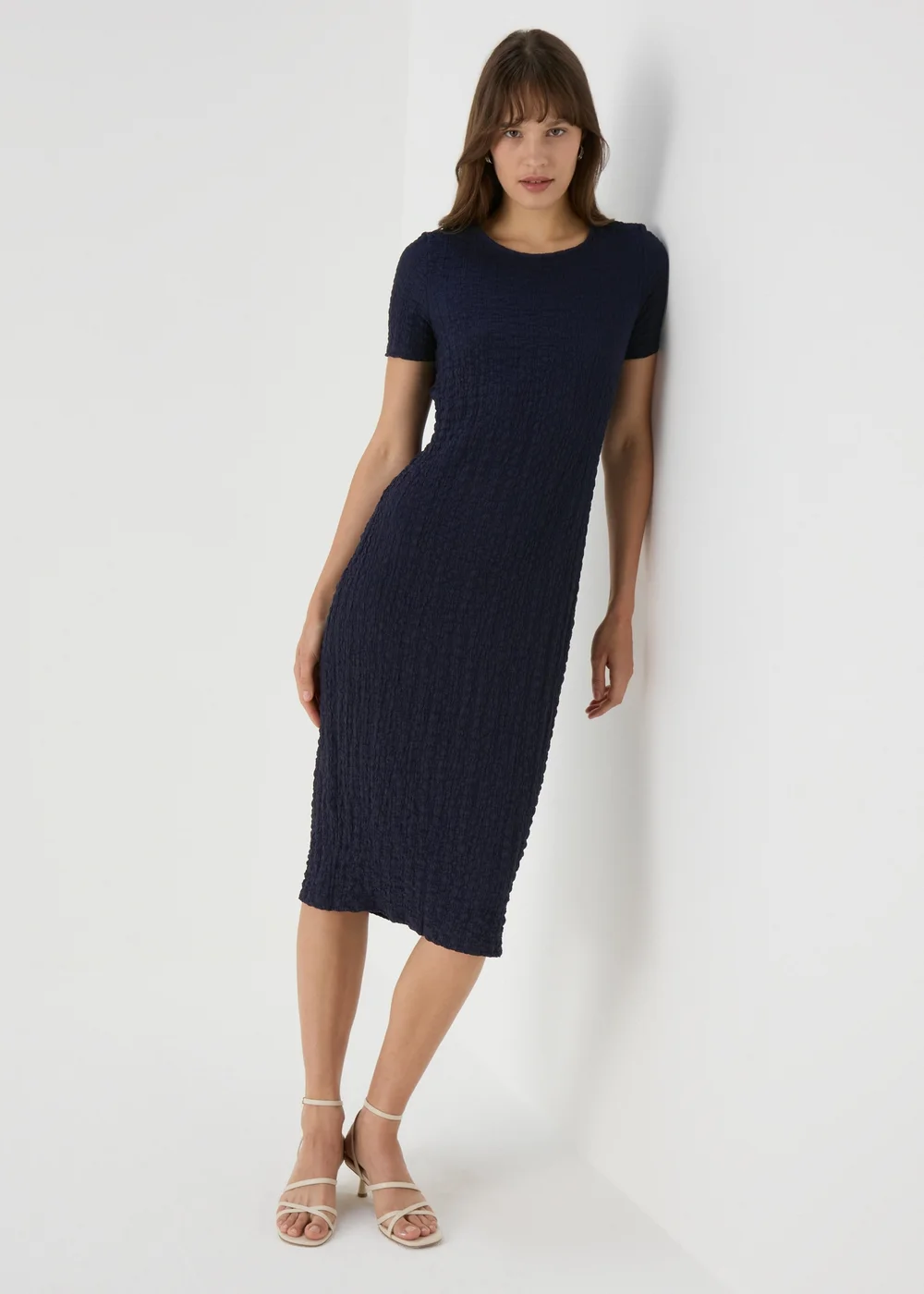 Navy Blue Hyper Texture Midi Dress - 8 Image 1