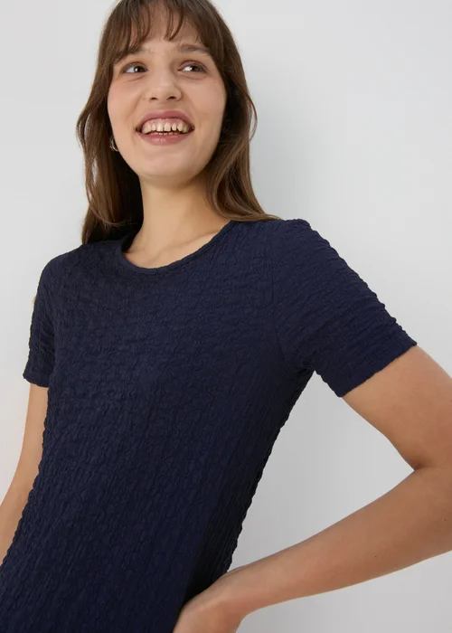 Navy Blue Hyper Texture Midi Dress - 8 Image 3