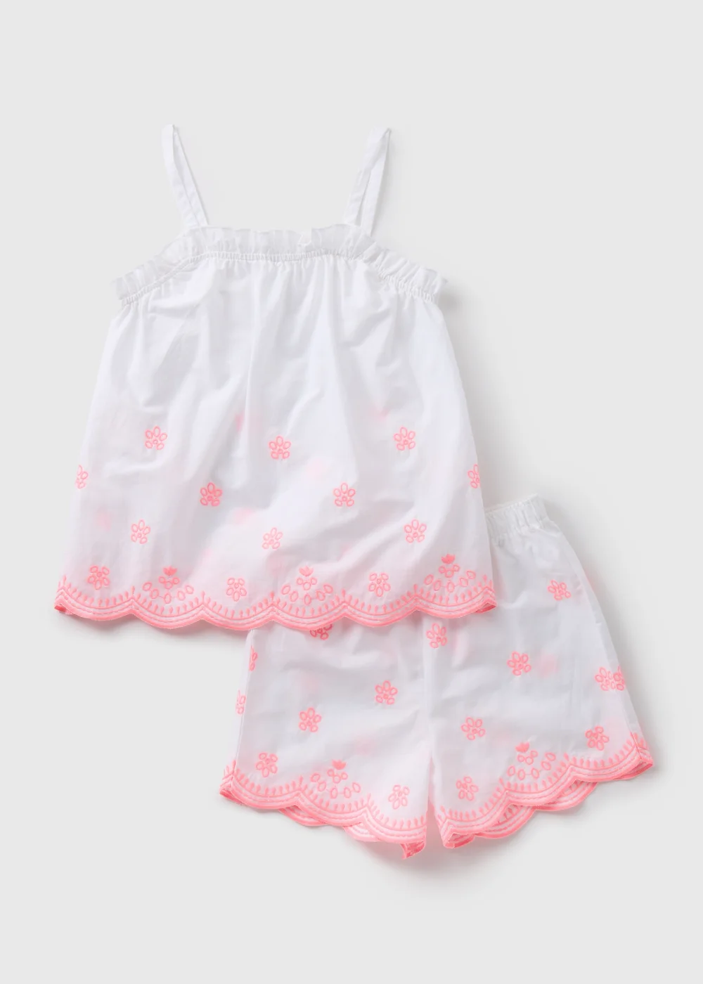 Girls White Strappy Broderie Shortie Pyjama Set (4-12yrs) - Age 7 Years Image 1