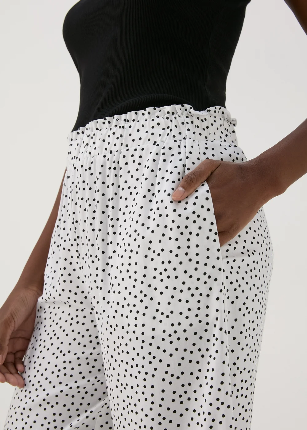 White & Black Spots Wide Leg Viscose Trousers - 8 Image 3