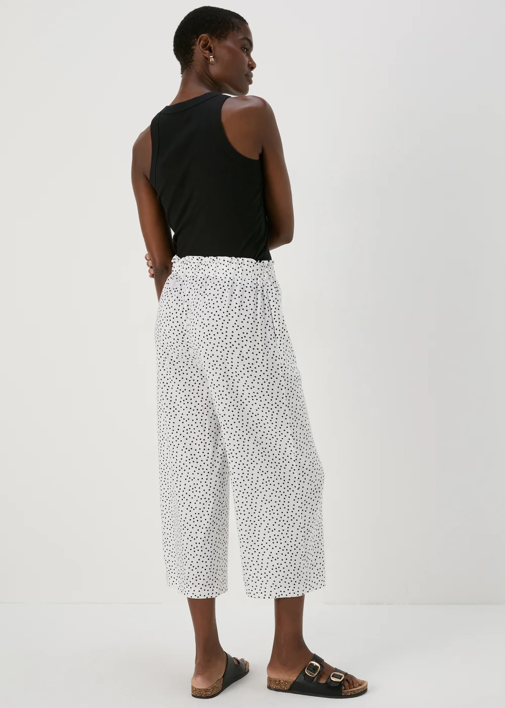 White & Black Spots Wide Leg Viscose Trousers - 8 Image 2