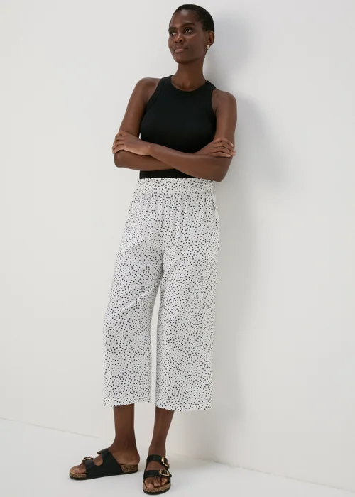 White & Black Spots Wide Leg Viscose Trousers - 8 Image 1