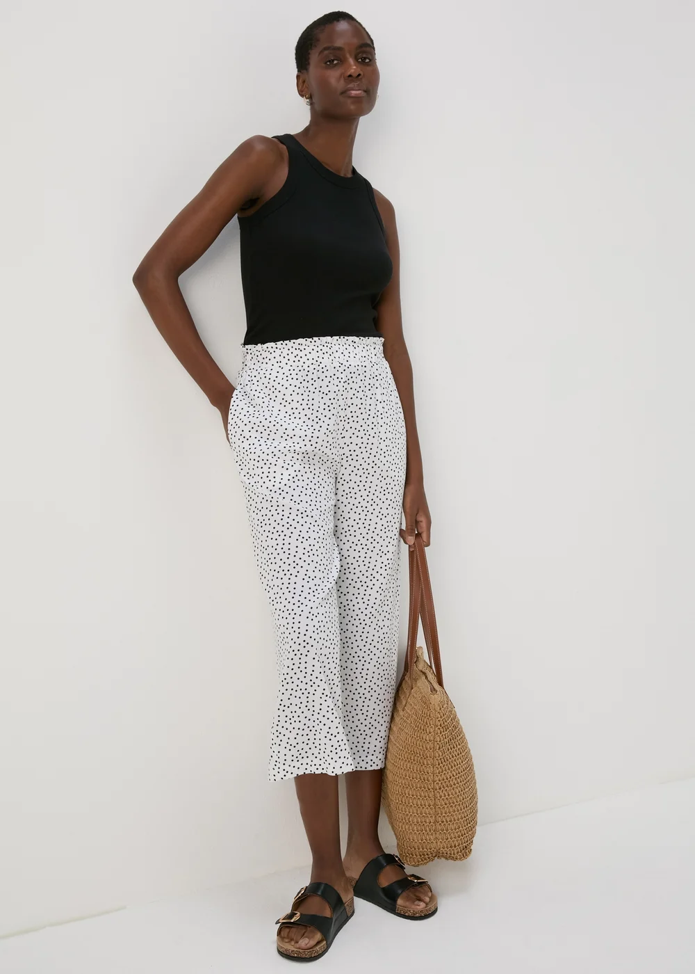White & Black Spots Wide Leg Viscose Trousers - 8 Image 4
