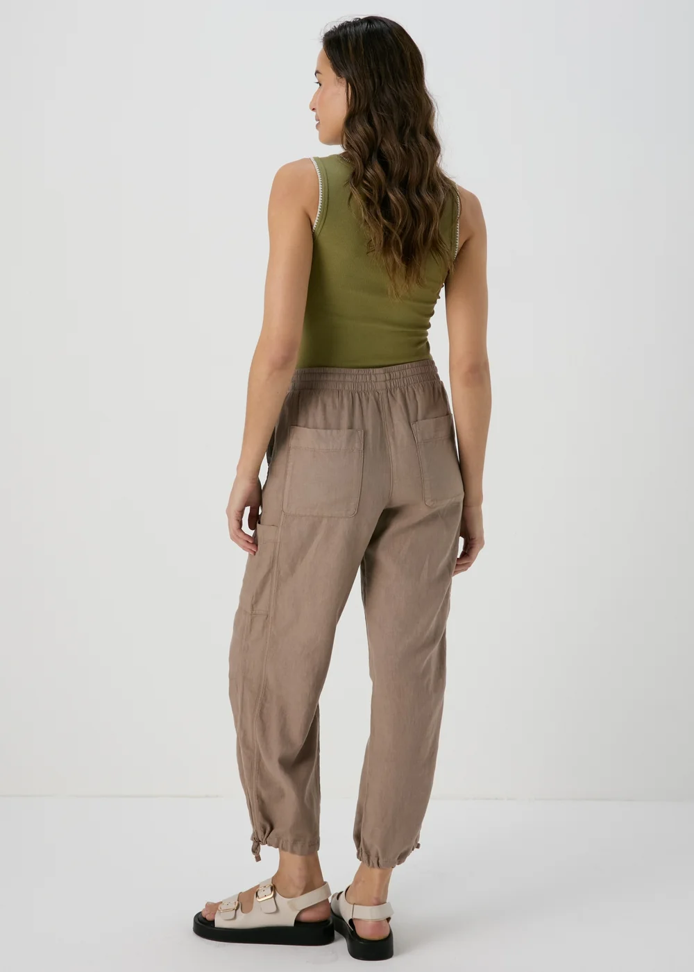 Taupe Linen Parachute Trousers - 8 Image 2