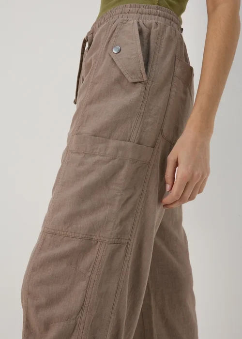 Taupe Linen Parachute Trousers - 8 Image 3