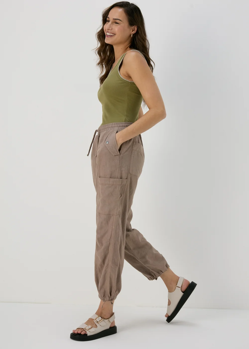 Taupe Linen Parachute Trousers - 8 Image 1