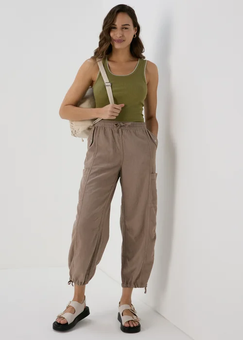 Taupe Linen Parachute Trousers - 8 Image 4