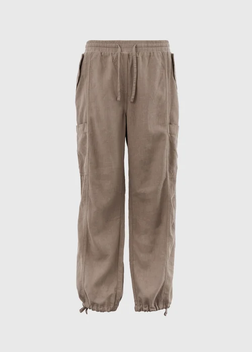 Taupe Linen Parachute Trousers - 8 Image 5