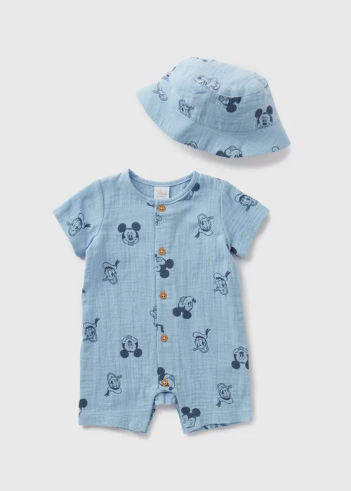 Disney Kids Blue Mickey Mouse Romper & Hat Set (Newborn-23mths) - 0-3 months Image 1