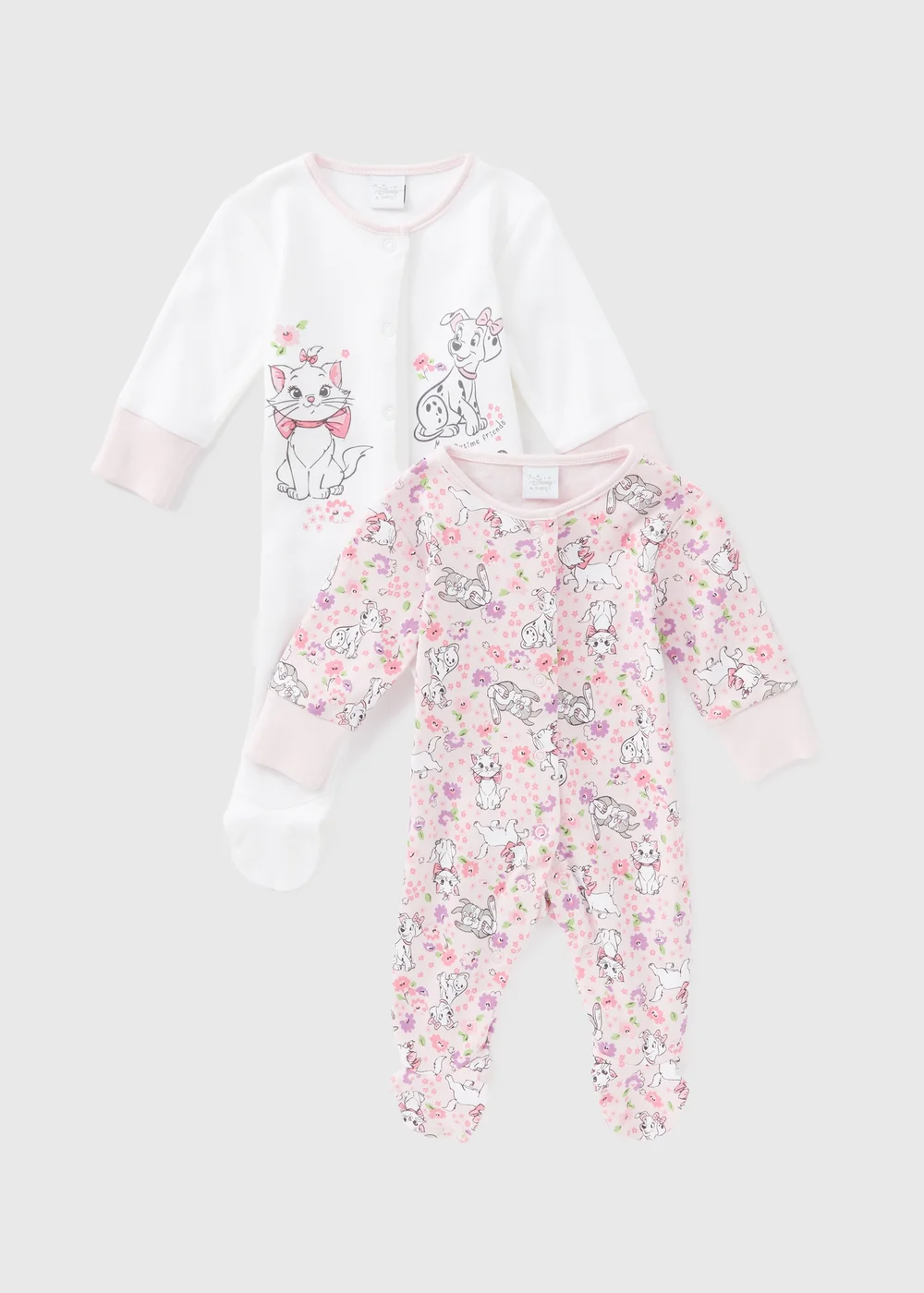 Disney Baby Pink 2 Pack Marie Sleepsuits (Tiny Baby-18mths) - Tiny Baby Image 1