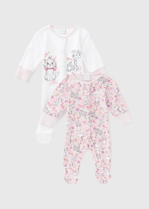 Disney Baby Pink 2 Pack Marie Sleepsuits (Tiny Baby-18mths) - Tiny Baby Image 1