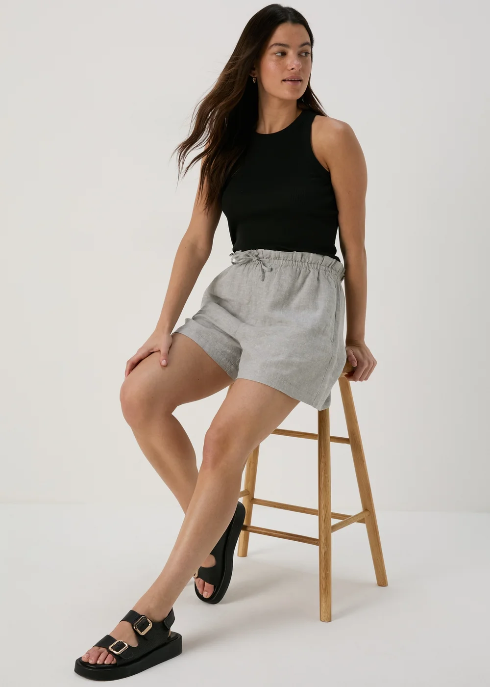 Sage Solid Pull On Linen Shorts - 8 Image 1