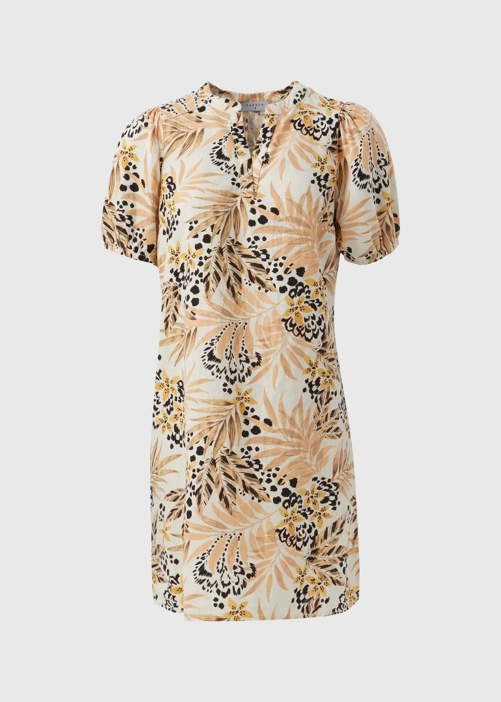 Beige Leaf Print Linen Dress - 8 Image 5