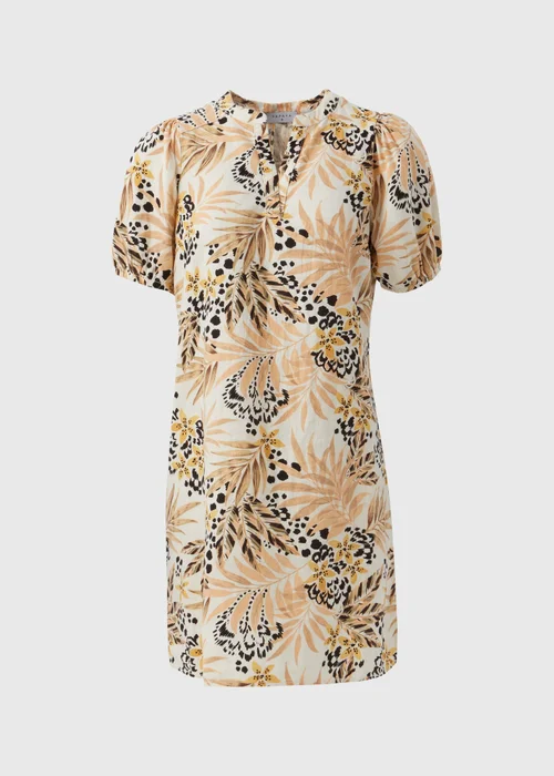 Beige Leaf Print Linen Dress - 8 Image 5