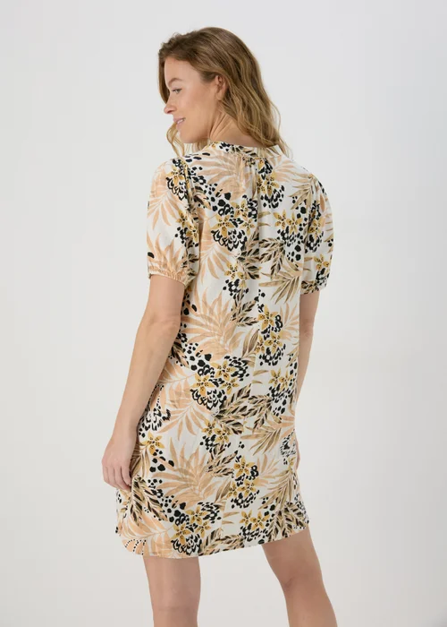 Beige Leaf Print Linen Dress - 8 Image 2