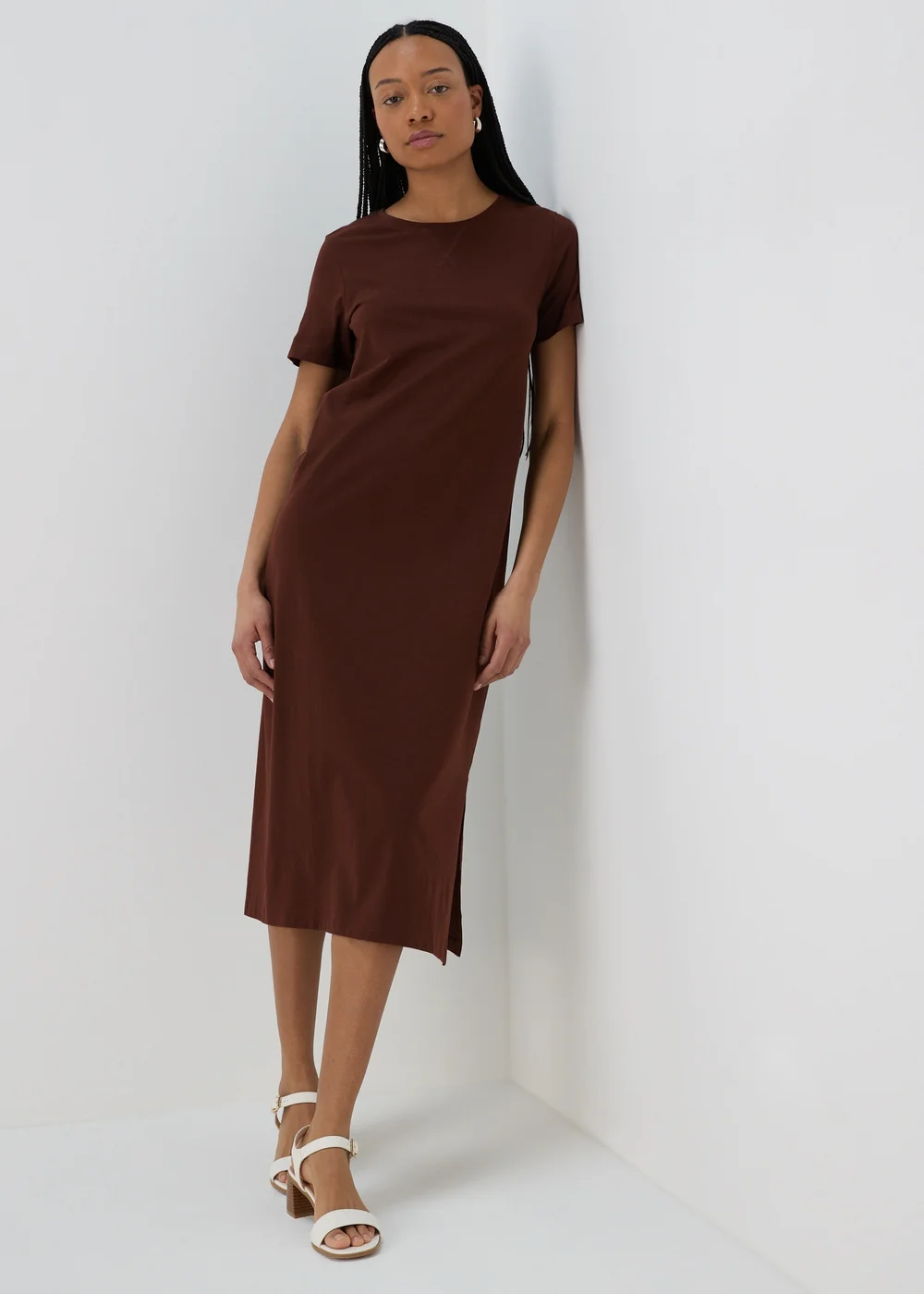 Brown Midi Jersey T-Shirt Dress - 8 Image 1