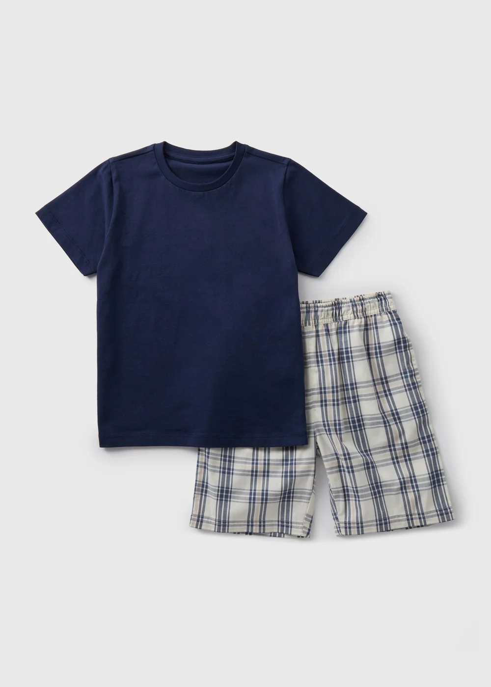 Kids Charcoal Jersey Top & Check Shorts Pyjama Set (4-13yrs) - Age 4 Years Image 1