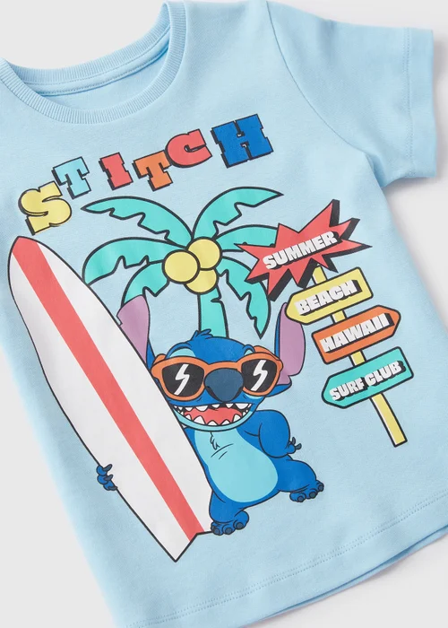 Disney 2 Pack Kids Blue Stitch Top & Shorts Pyjama Set (1-7yrs) - 1 half year to 2 Image 2