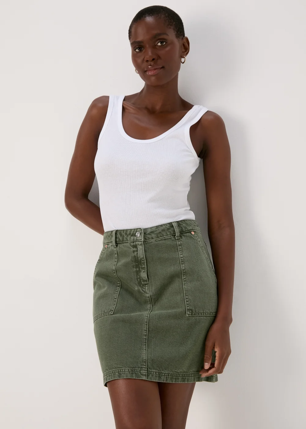 Khaki Denim Utility Skirt - 8 Image 1