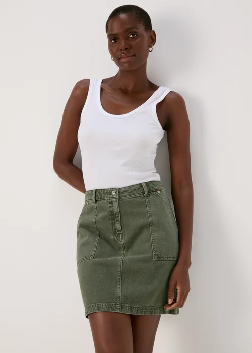 Khaki Denim Utility Skirt - 8 Image 1