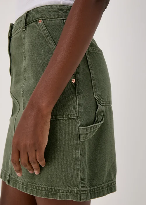 Khaki Denim Utility Skirt - 8 Image 3