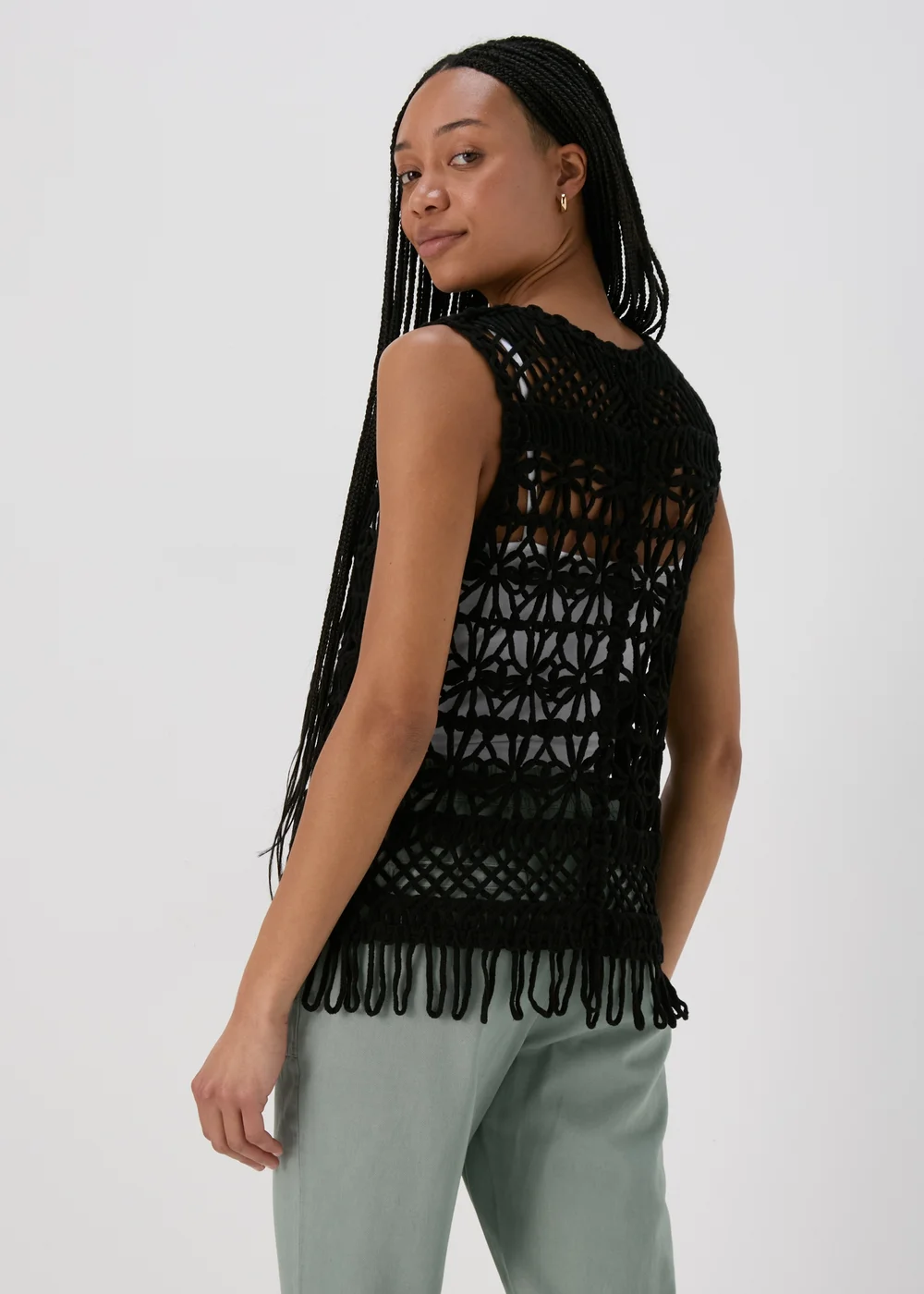 Black Fringe Hem Waistcoat - S Image 2