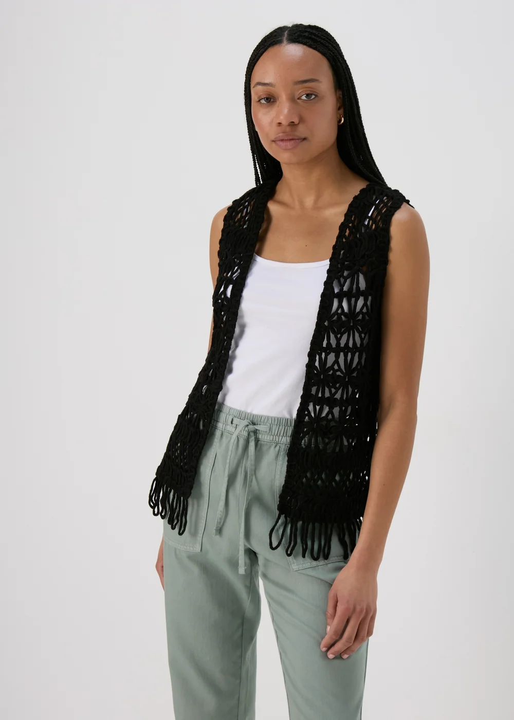 Black Fringe Hem Waistcoat - S Image 1