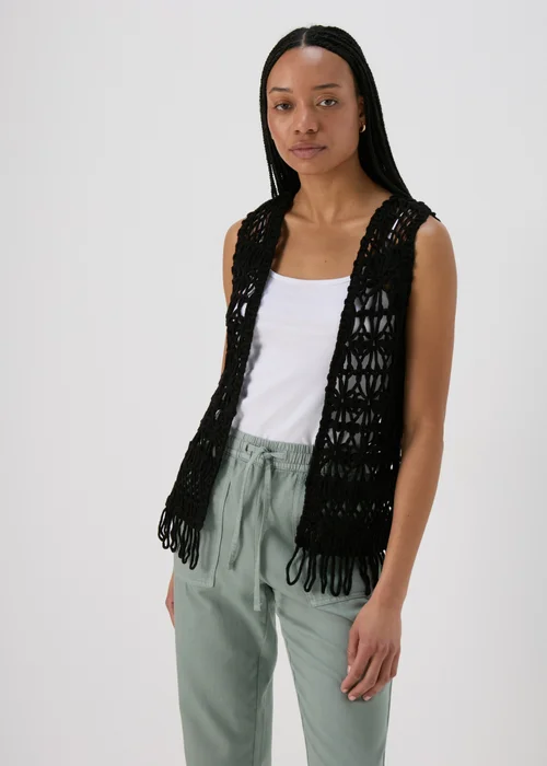 Black Fringe Hem Waistcoat - S Image 1