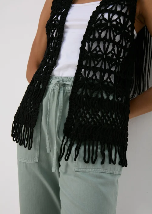 Black Fringe Hem Waistcoat - S Image 3