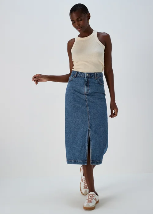 Mid Wash Denim Midi Skirt - 8 Image 1