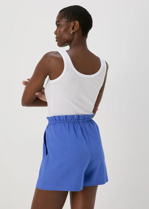 Blue Solid Pull On Linen Shorts - 8 Image 2