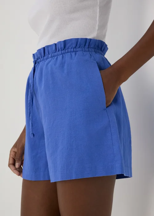 Blue Solid Pull On Linen Shorts - 8 Image 3