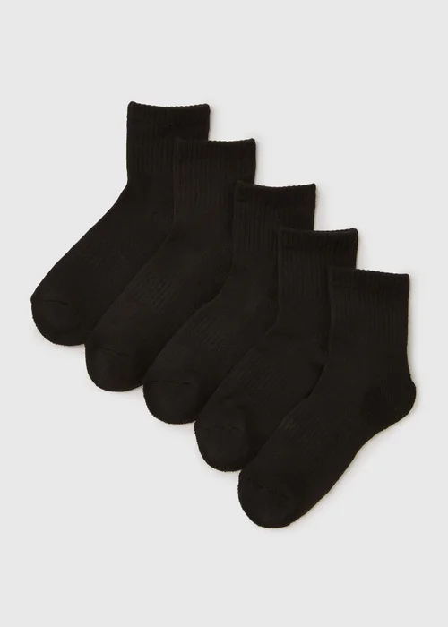 Boys 5 Pack Black Sports Socks (Younger 6-Older 6.5) - 4-6.5 Image 1