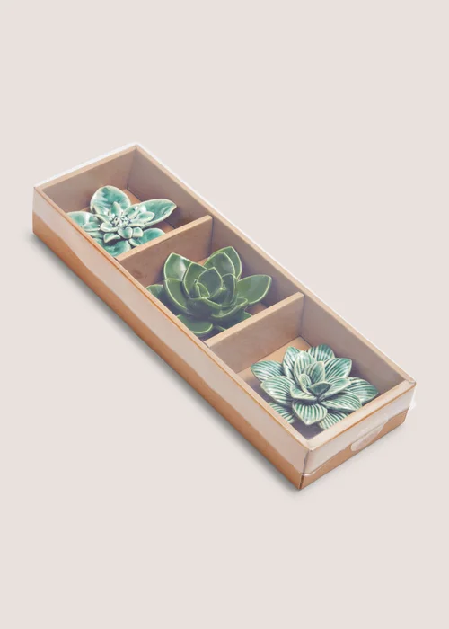 3 Pack Green Flower Ornaments (8cm x 8cm x 3cm) Image 1