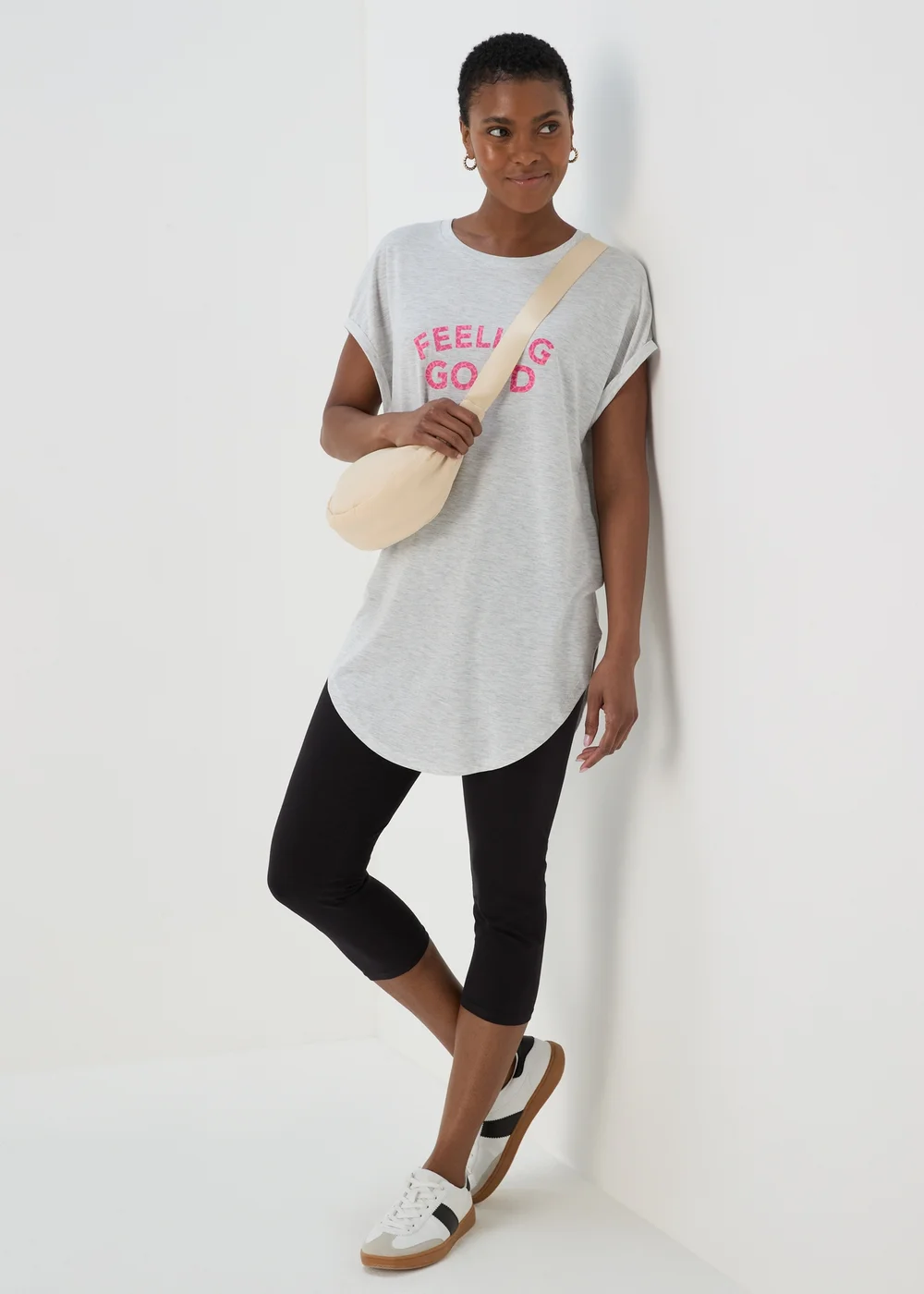Grey 'Feeling Good' Slogan T Shirt - S Image 1